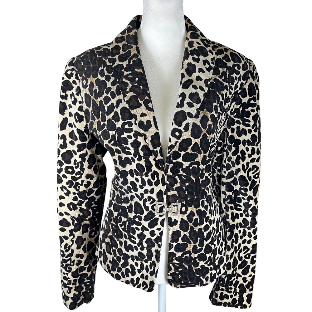 Vtg Nygard Womensโ Leopard Print Blazer Velvet Jacket Rhinestone Buckle Size 10